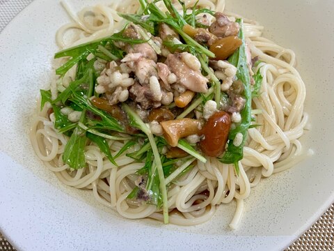 サバ缶となめこの冷麦